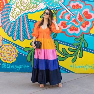 Farm Rio Tiered Colorblocked Dress Anthropologie Medium NWT